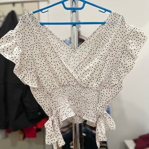 Polka Dot Ruffle Wrap Top